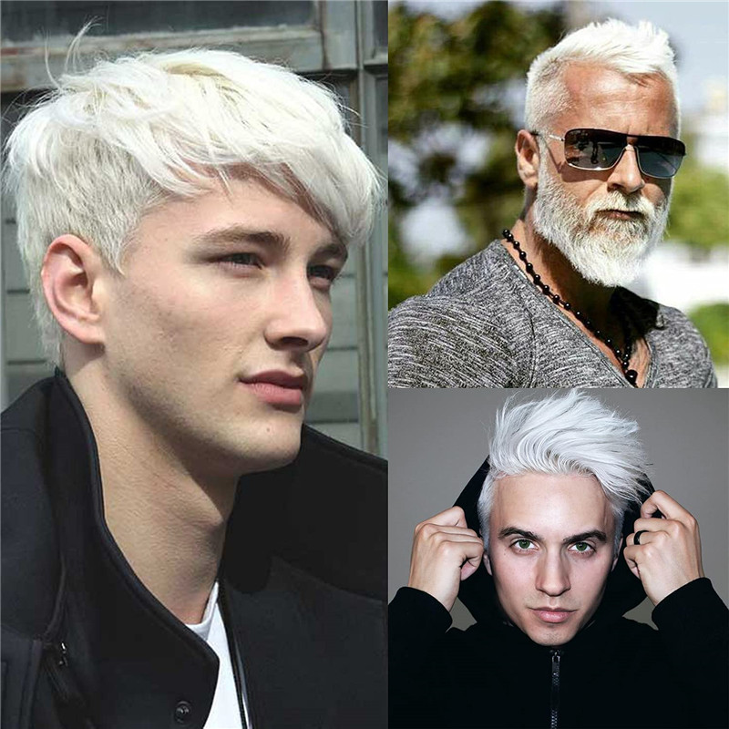White Color toupee for men Men's Toupee10×8 European Virgin Human Hair Toupee pieces Hair Replacement System with PU around Base