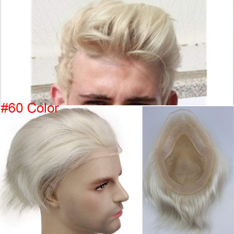 Eseewigs  PU Base with Frontal Swiss Lace Net Toupee for Men Men's Hairpiece Human Hair Toupee Wig Super Thin Skin Hair Replacement (#21 Ash Blonde) 10"x8"