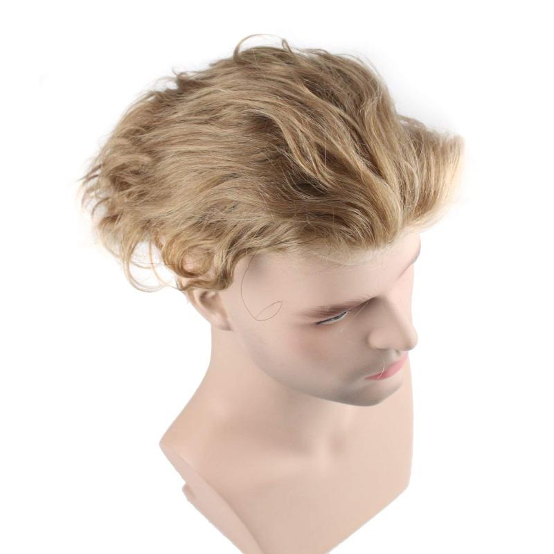 Eseewigs Men's Hairpiece Human Hair Toupee Wig Super Thin Skin Hair Replacement (#21 Ash Blonde) 10"x8"