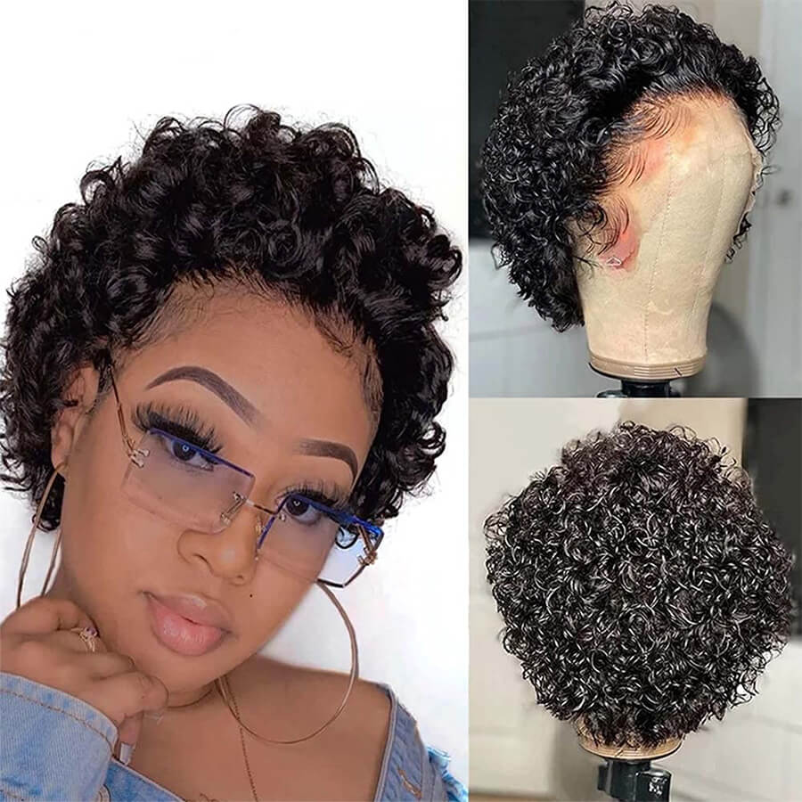 Pixie Cut Wig Preplucked Bob Lace Part Afro Wigs Short Curly Lace