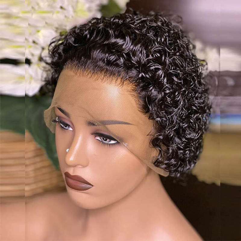 150%D Curly Bob Lace Front Wig Human Hair Short Bob J Part Lace Frontal Wigs Natural Black Pre Plucked with Baby Hair for Women