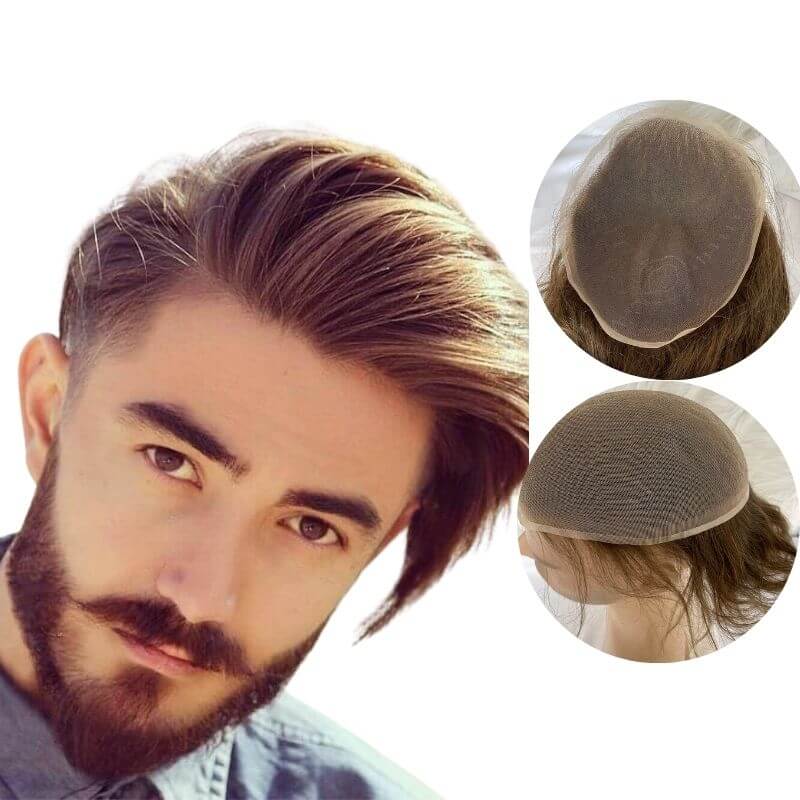Fashion Toupee for Men, Real Human Hair All  French Lace Hair Replacement System