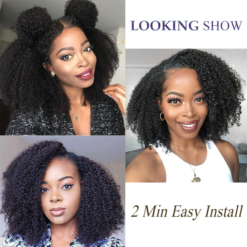 Afro African American U Part Wigs Kinky Curly Brazilian Virgin Human Hair 8-24 in stock