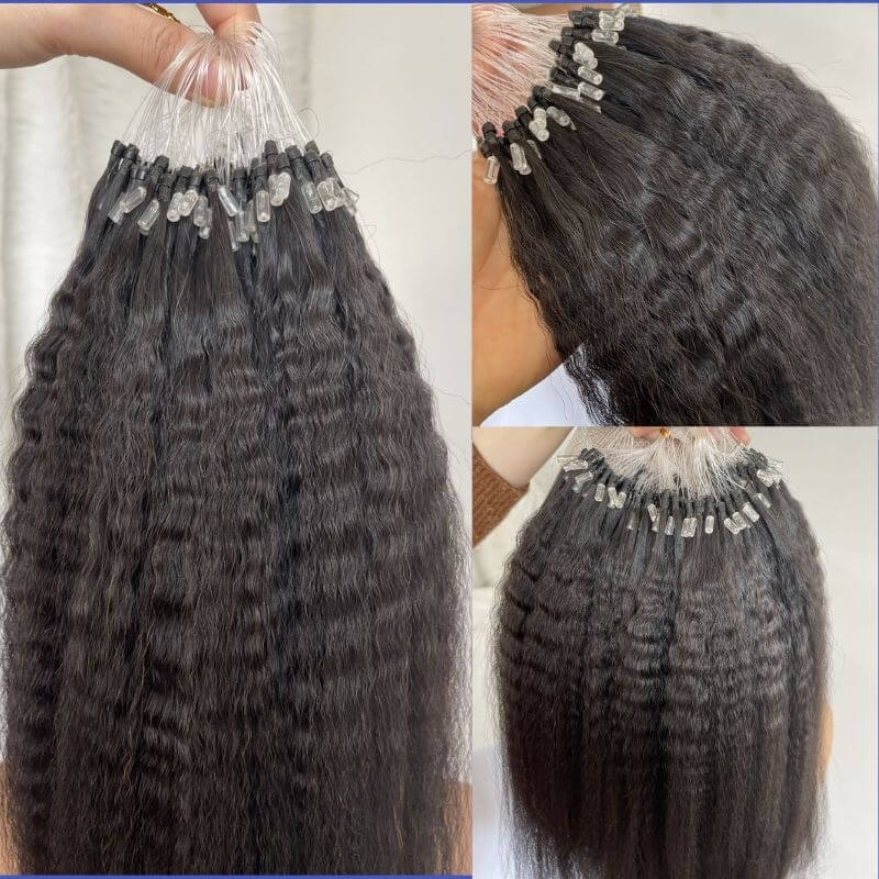 Eseewigs Kinky Straight Micro Loop Hair Extensions 1B# For Black Women Human Hair Brazilian Remy Microlinks
