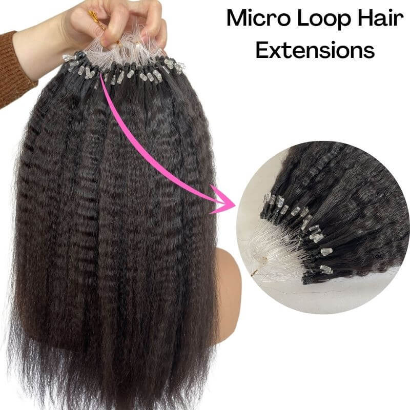 Eseewigs Kinky Straight Micro Loop Hair Extensions 1B# For Black Women Human Hair Brazilian Remy Microlinks