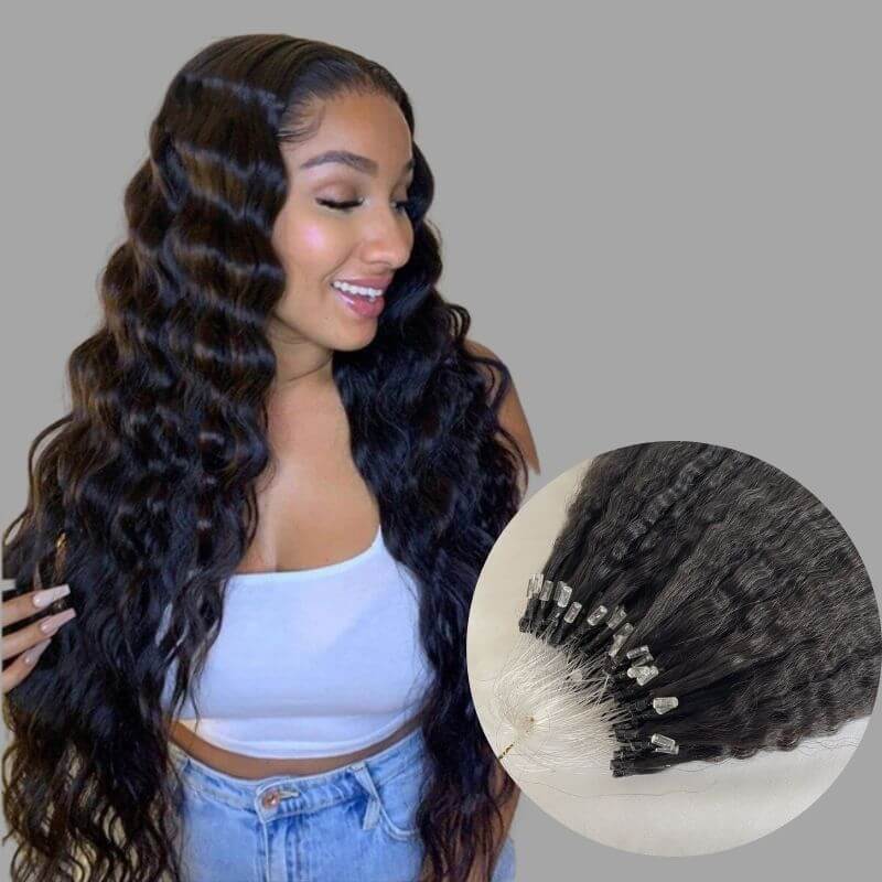 Eseewigs Body Wavy  Hair Remy Micro Loop Hair Extensions For Black Women Human Hair Easy To Install 1B#color