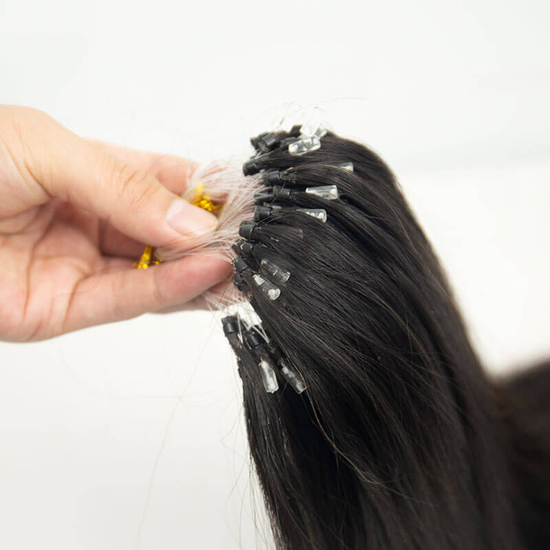 Eseewigs Straight Hair 100%Human Hair Brazilian Remy Micro Loop Hair Extensions For Black  Women Human Hair1B#color