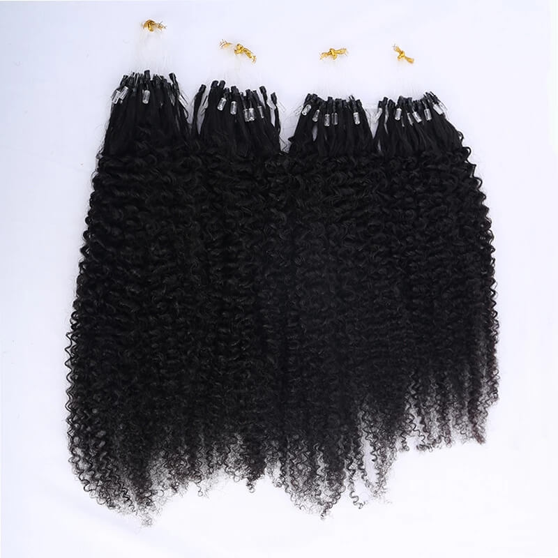Eseewigs Kinky Curly  Brazilian Remy Micro Loop Hair Extensions For Black  Women Human Hair1B#color
