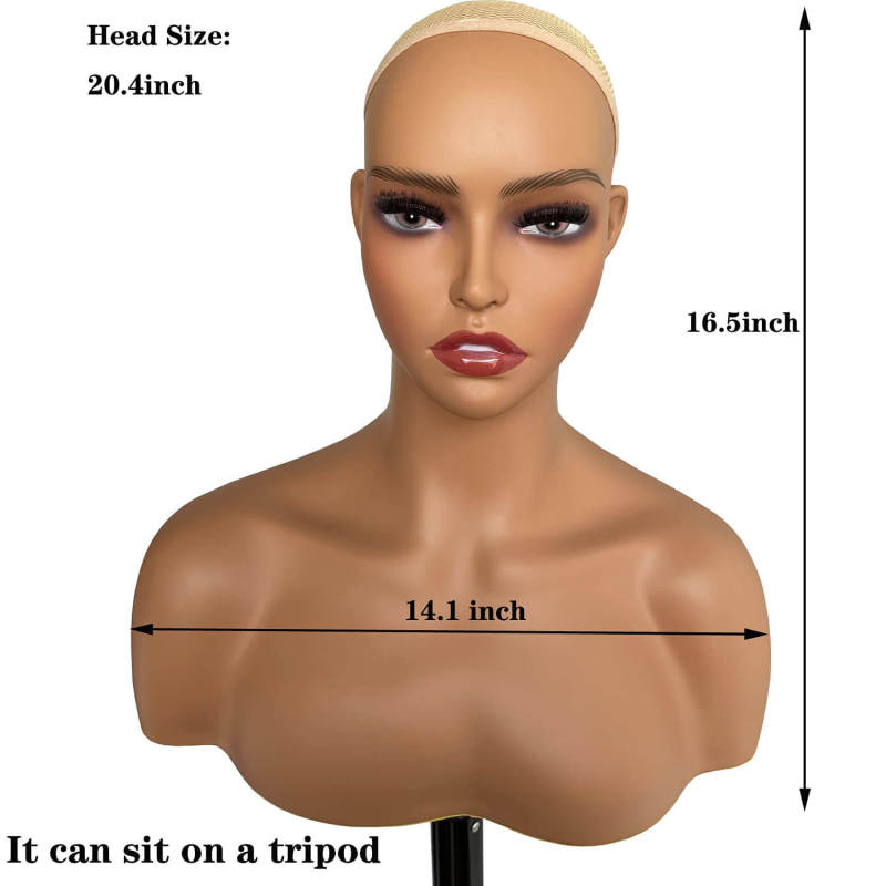 Realistic Female PVC Mannequin Head With Face and Shoulders Display Manikin Head Bust for Wigs,Makeup,Hats,Sunglasses Beauty Accessories