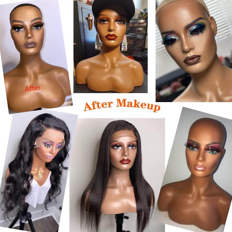 Eseewigs  Light Brown Realistic Female PVC Mannequin Head With Face and Shoulders Display Manikin Head Bust for Wigs,Makeup,Hats,Sunglasses Beauty Acc