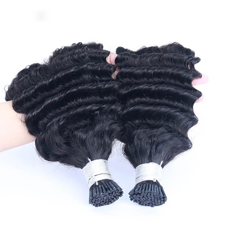 Microlink Human Hair Extension I Tip Hair Extensions For Women Natural Black Brazilian Deep Curly Virgin Bulk Hair Bundles