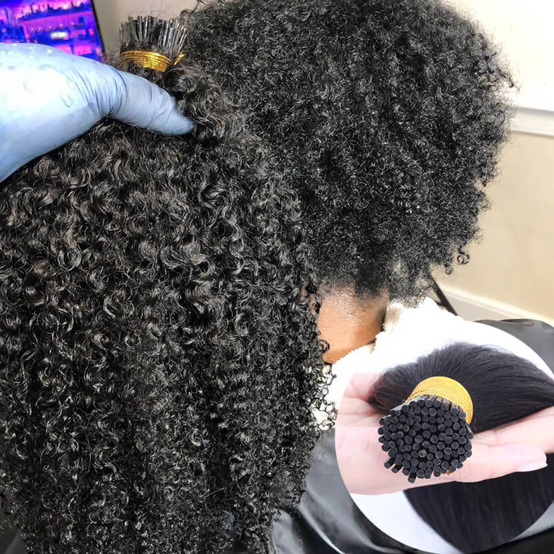 3B 3C Afro Kinky Curly Human Hair Brazilian Virgin Hair I Tip Microlinks Extensions Hair Bulk Natural Black Color For Women