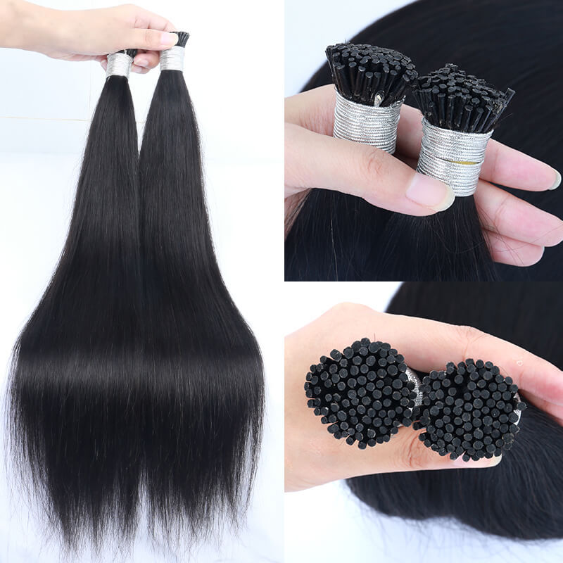 Microlink Hair Extensions Human Hair Extension I Tip Hair Extensions For Women Natural Black Brazilian Straight Virgin Bulk Hair
