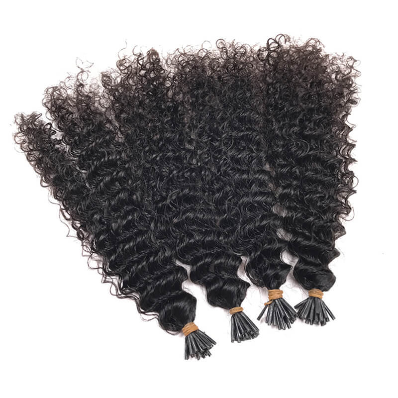 Curly Human Hair I Tip Microlinks Brazilian Virgin Hair Extensions Natural Black Color Hair Bulk For Women 1&2&3 Bundles