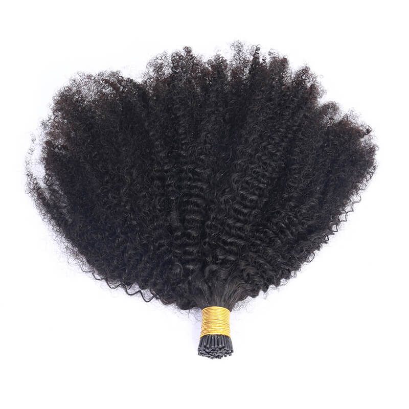 Afro Kinky Curly Human Hair 4B 4C I Tips Microlinks Brazilian Virgin Hair Extensions Hair Bulk Knots Black Color For Women