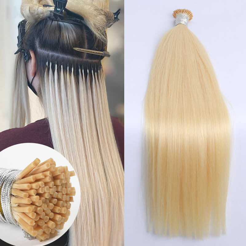Straight Hair Bundles 613 Platinum Blonde I Tip Hair Extensions 100% Human Hair Mircolinks Extension Long Brazilian Virgin Hair