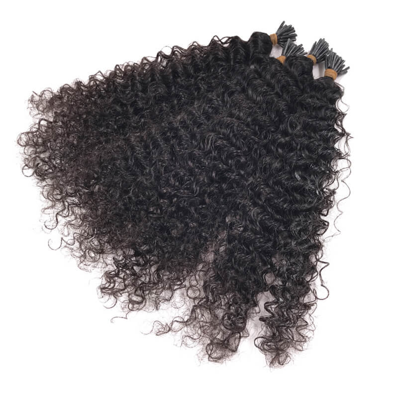 Curly Human Hair I Tip Microlinks Brazilian Virgin Hair Extensions Natural Black Color Hair Bulk For Women 1&2&3 Bundles