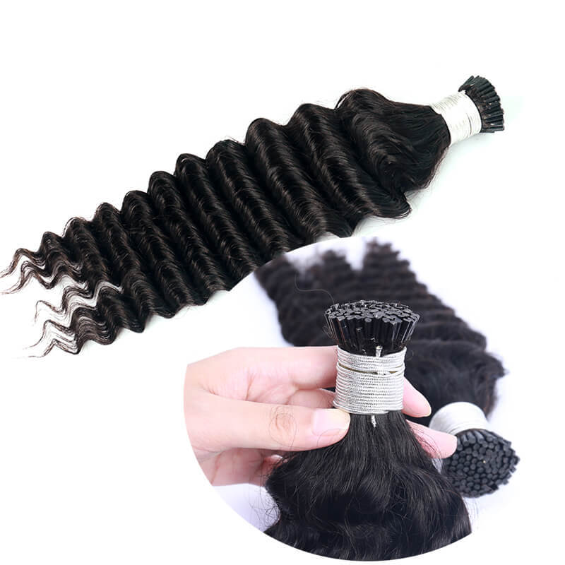 Microlink Human Hair Extension I Tip Hair Extensions For Women Natural Black Brazilian Deep Curly Virgin Bulk Hair Bundles