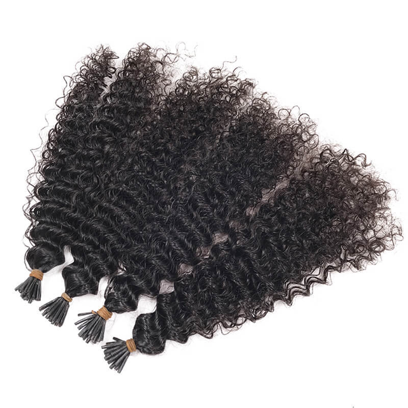 Curly Human Hair I Tip Microlinks Brazilian Virgin Hair Extensions Natural Black Color Hair Bulk For Women 1&2&3 Bundles