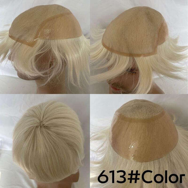 Front Lace Mens Toupee Hair Replacement System Real Human hair White Color