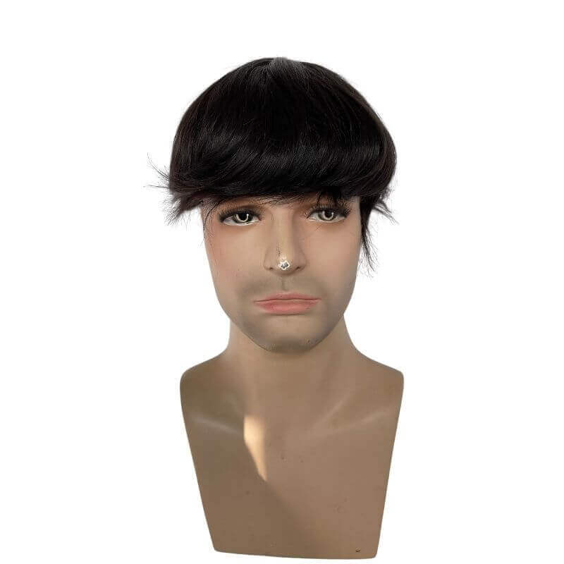 Front Lace Mens Toupee Hair Replacement System Real Human hair 1B#  Natural Color