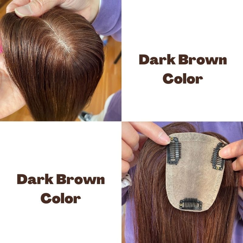 Dark Brown Color Toupee For Women Silk Base Real Human Hair Remy Human Hair Replacement