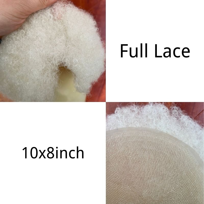 Full Lace Mens Toupee Hair Replacement System Afro Curly Human Hair Pure White Hair 10x8inch
