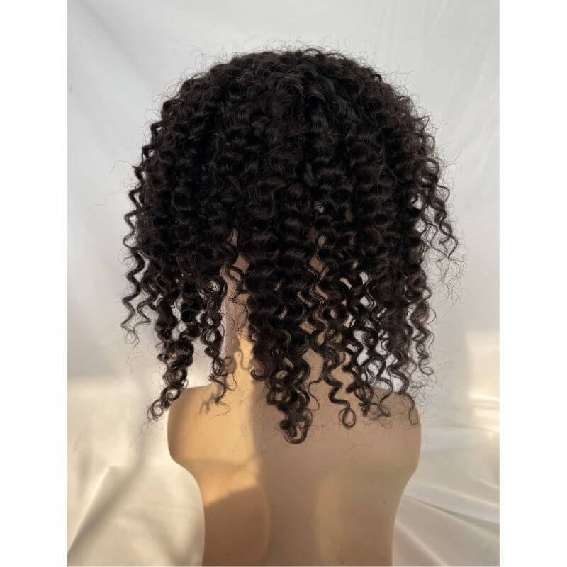 Men's Toupe Curly 12 Inch Long Human Hair 10x8 Hairpieces Human Hair  1B Color Mono Net with PU around