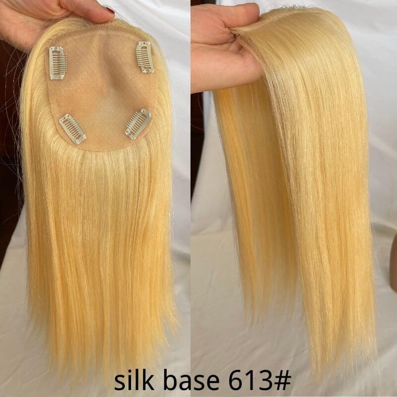 Silk Base 12x13cm Skin Topper Real Human Hair Women Toupee 4 Clips In Hair Topper Virgin Hairpiece 27/613# Color