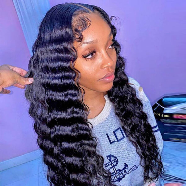 Deep Wave Crimped Hair Wigs Human Virgin Hair Hairstyle Wig Lace Front Wig For Black Woman