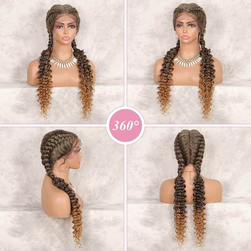 French Style Romance Braided Wigs for Black Women Swiss Lace Front Braided Wigs 28Inches with Baby Hair Synthetic Natural Looking Black Cornrow Braide