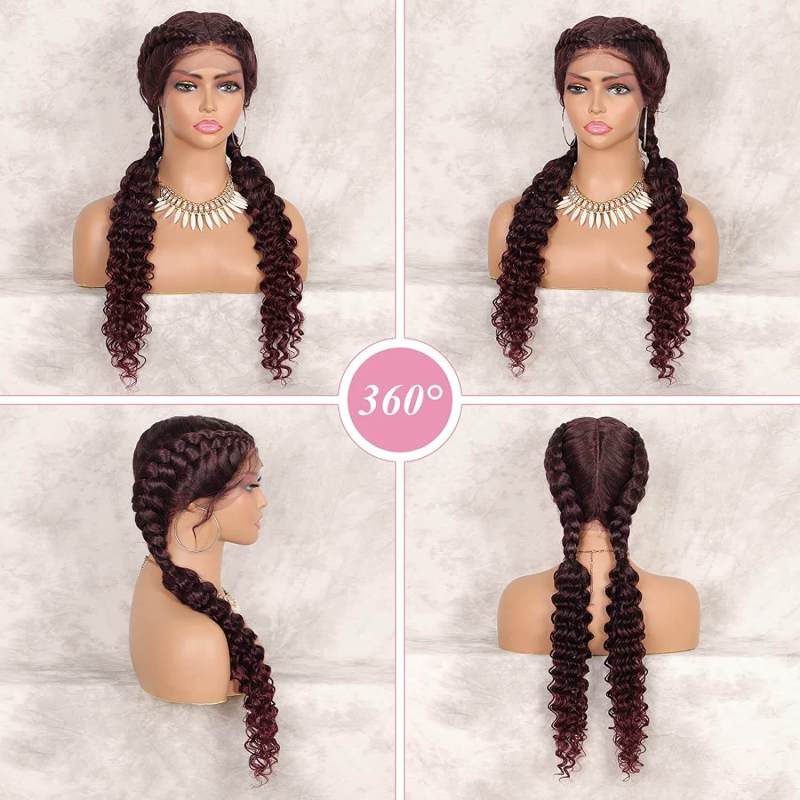 French Style Romance Braided Wigs for Black Women Swiss Lace Front Braided Wigs 28Inches with Baby Hair Synthetic Natural Looking Black Cornrow Braide