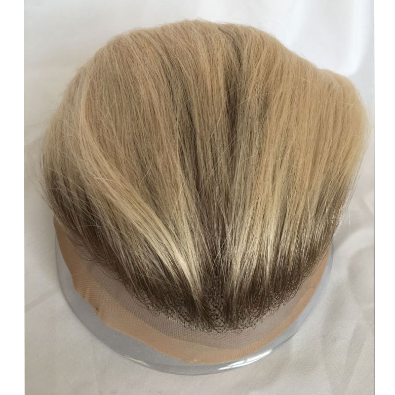 Ombre 60# Color Men`s Toupee 3inch Cut Short Hairstyle Men Wig Free Style 10x8 inch Swiss Lace Thin Skin For Men In Stock
