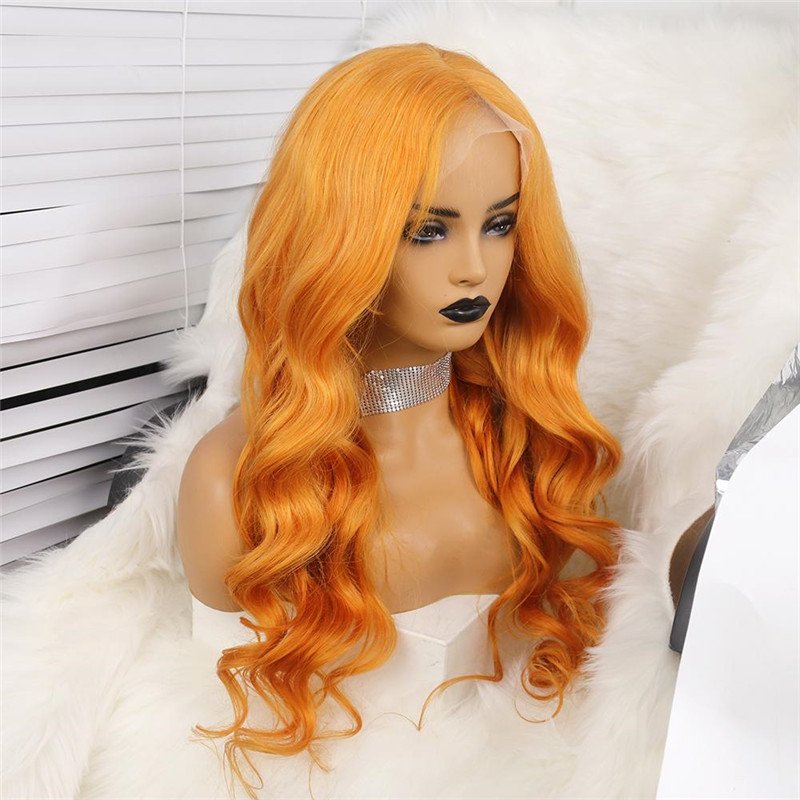 Orange Lace Front 13x4 T Part LaceHuman Hair Ginger Body Wave Wigs for Black Women