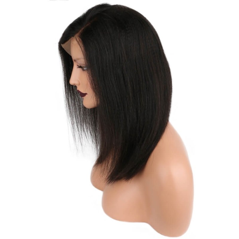 Yaki Straight Wig Short Human Hair Bob Lace Front Wigs Black Women Brazilian Remy Lace Wigs Pre Plucked Bleacked Knots