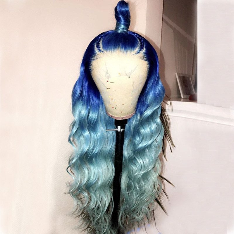 Lace Front Human Hair Wig Long Ombre Blue Lace Front Wigs Pre Plucked 13x4 Brazilian Remy Hair Body Wave Front Lace Wigs