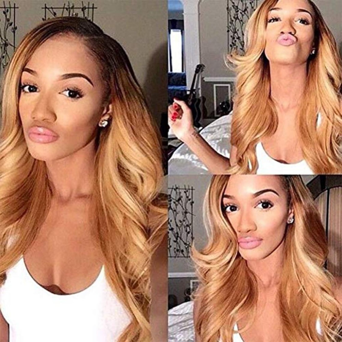 Human Virgin Hair Ombre Honey Blonde Pre Plucked Lace Front Wig And 13x4x1 T Part Lace Wig For Black Woman