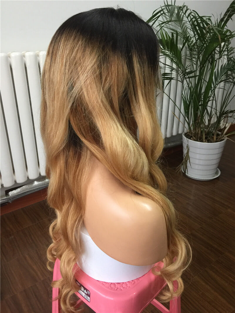 Human Virgin Hair 4 T 27 Ombre Honey Blonde Color Pre Plucked Lace Front Wig For Black Woman