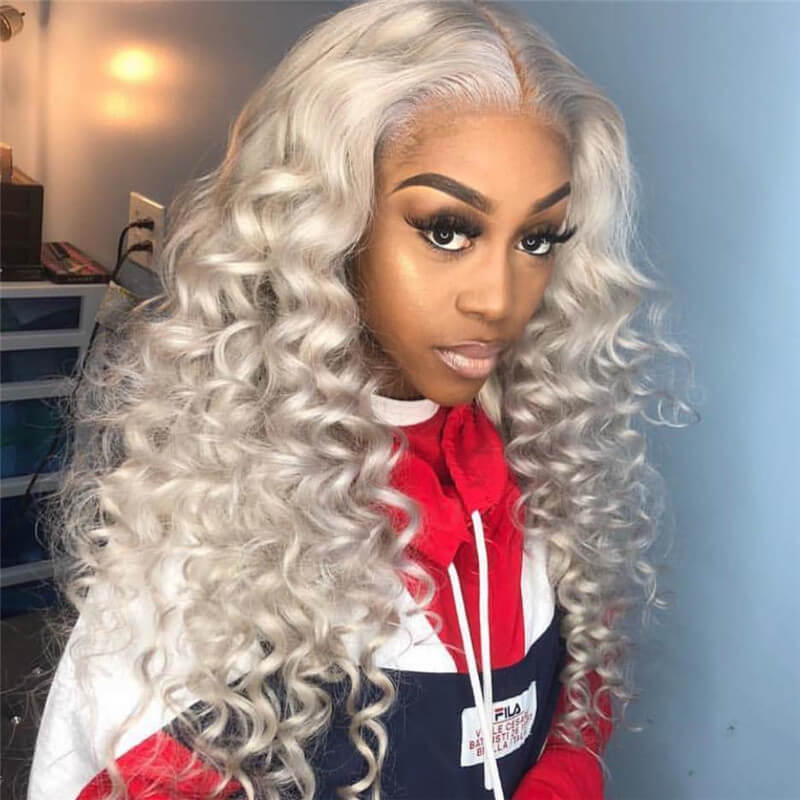 Grey Lace Front Wigs Human Hair 13X4 Pre Plucked 613 Blonde Blue Pink #1b Wigs For Black Women Brazilian Remy Water Wave
