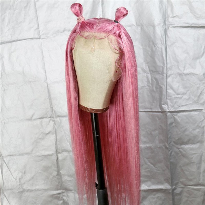 Pink Long Straight 13x4 T Part Lace Front Glueless Wig Pre-Pluck Hairline Virgin Human Hair