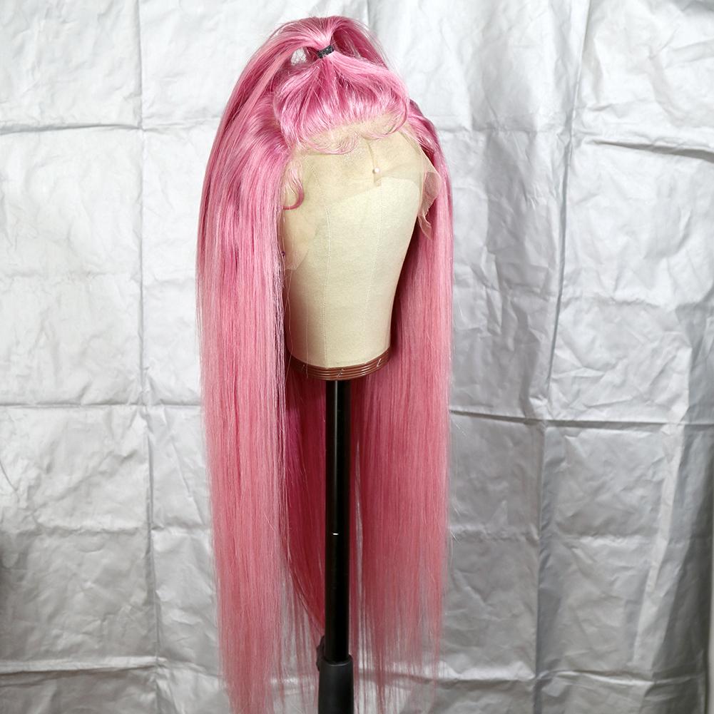 Pink Long Straight 13x4 T Part Lace Front Glueless Wig Pre-Pluck Hairline Virgin Human Hair