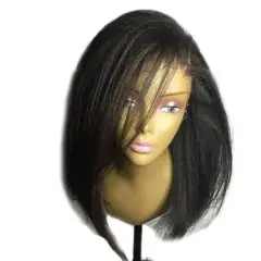 Yaki Straight Wig Short Human Hair Bob Lace Front Wigs Black Women Brazilian Remy Lace Wigs Pre Plucked Bleacked Knots