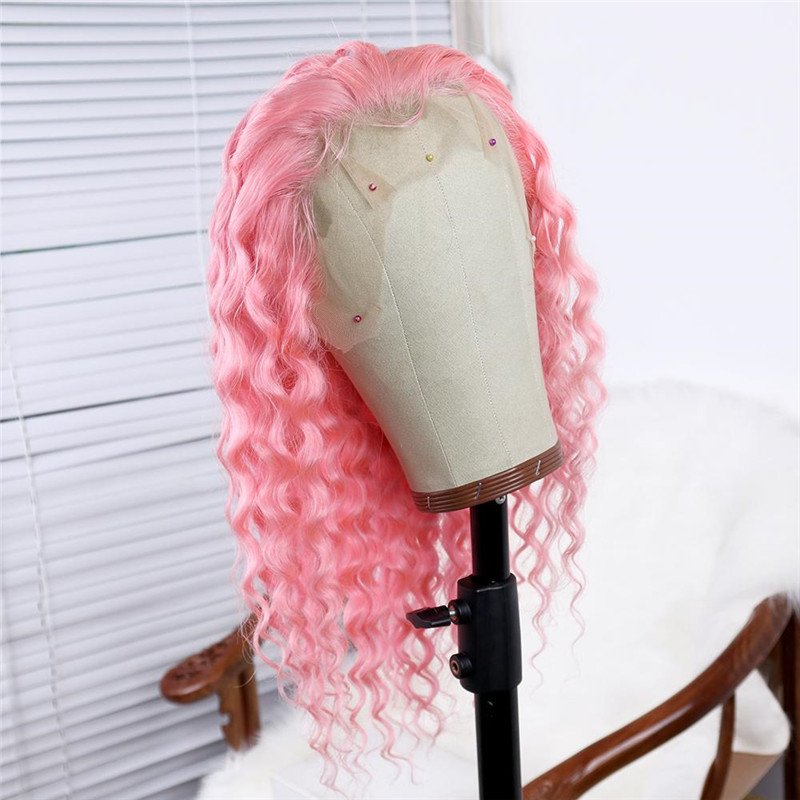 Light Pink Short Bob Deep Curly Wigs Human Hair Pre Plucked Glueless Brazilian Virgin Hair
