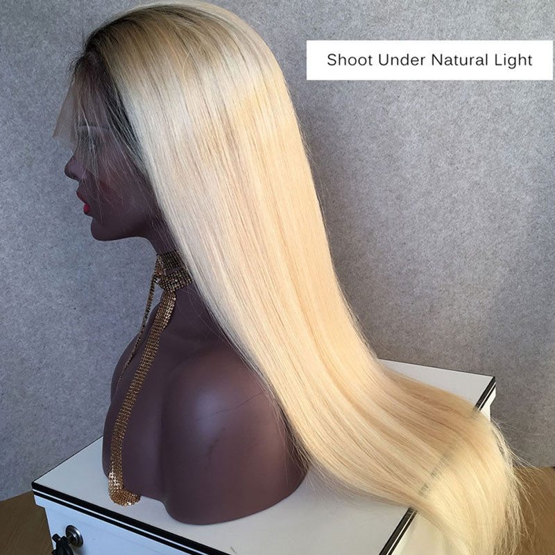 #1B 613 Ombre Blonde Dark Roots Full Lace wig Lace front wig Silky Straight Virgin Hair with Baby Hair Natural Hairline
