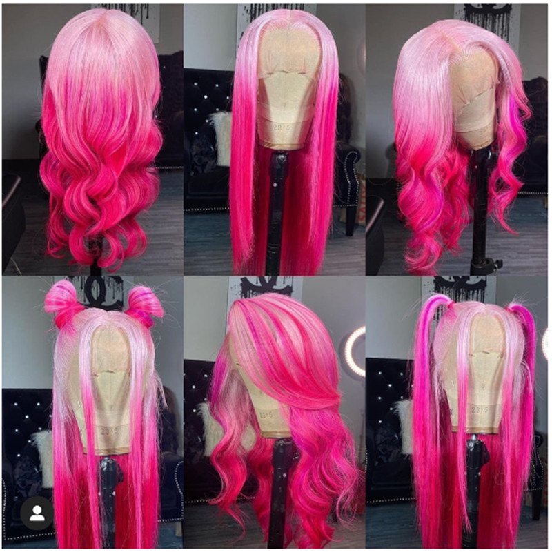 Human Virgin Hair Pre Plucked Ombre Pink Lace Front Wig And 13x4x1 T Part Lace Wig For Black Woman