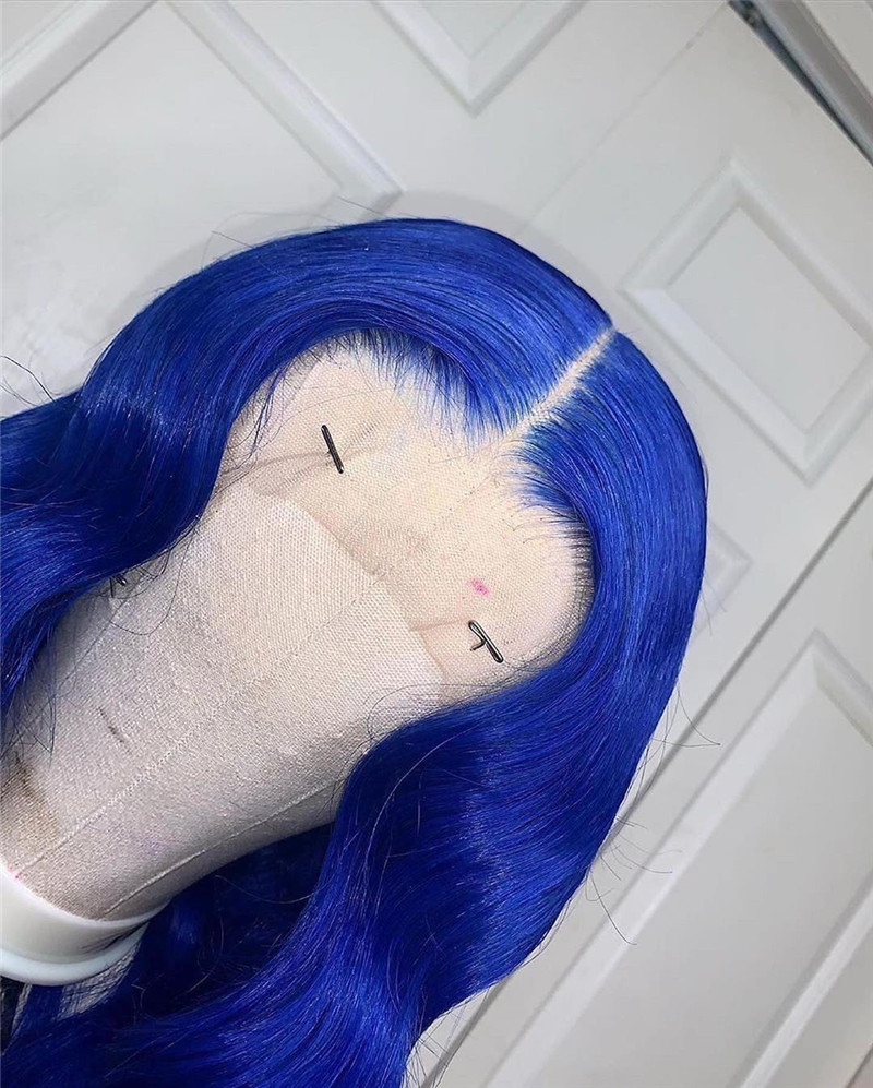 Human Virgin Hair Pre Plucked Medium Blue Color 13x4x1 T Part Lace Front Wig And Lace Front wig For Black Woman-afbca8