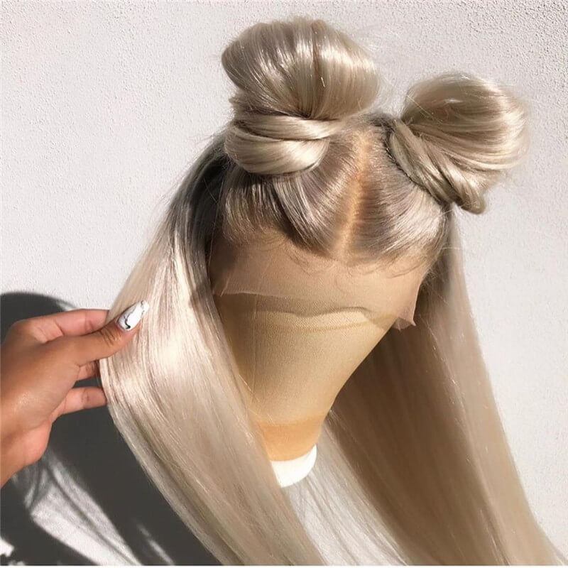 Lace Front Human Hair Wigs Brazilian Straight Remy Hair Bleached Knots 150% Density Ombre Grey Transparent Lace Color For Women