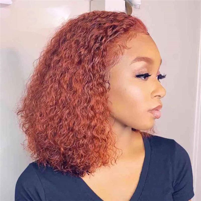 Warm Orange GingerCurly Wigs Human Hair Pre Plucked Glueless Brazilian Virgin Hair  Colored Kinky Curly Lace Wig