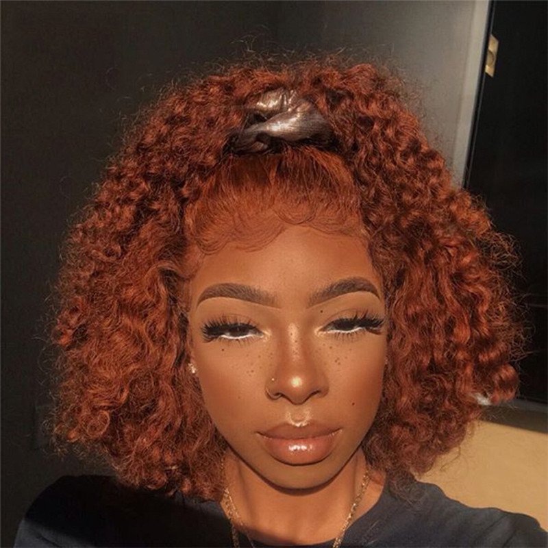 Bob Short Ginger Orange Wig Human Hair Deep Wave PrePlucked Virgin Colored Human Hair Wigs