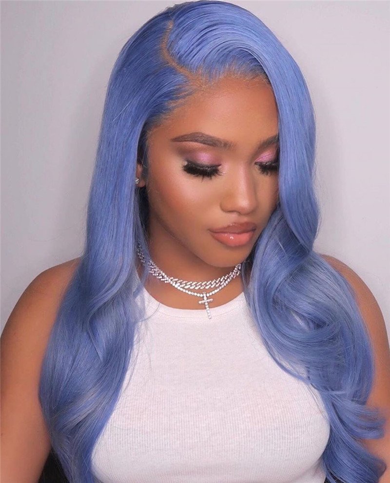 Water Blue Body Wave Light Blue Wavy Human Hair Wig Lace Front
